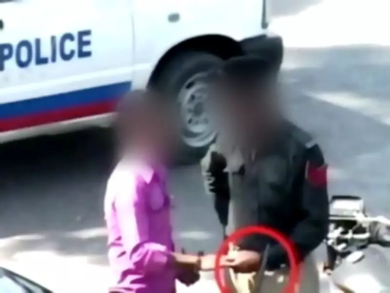 Motorcycle Police Squad Collects Eidi at Checkpoint in Pakistan
